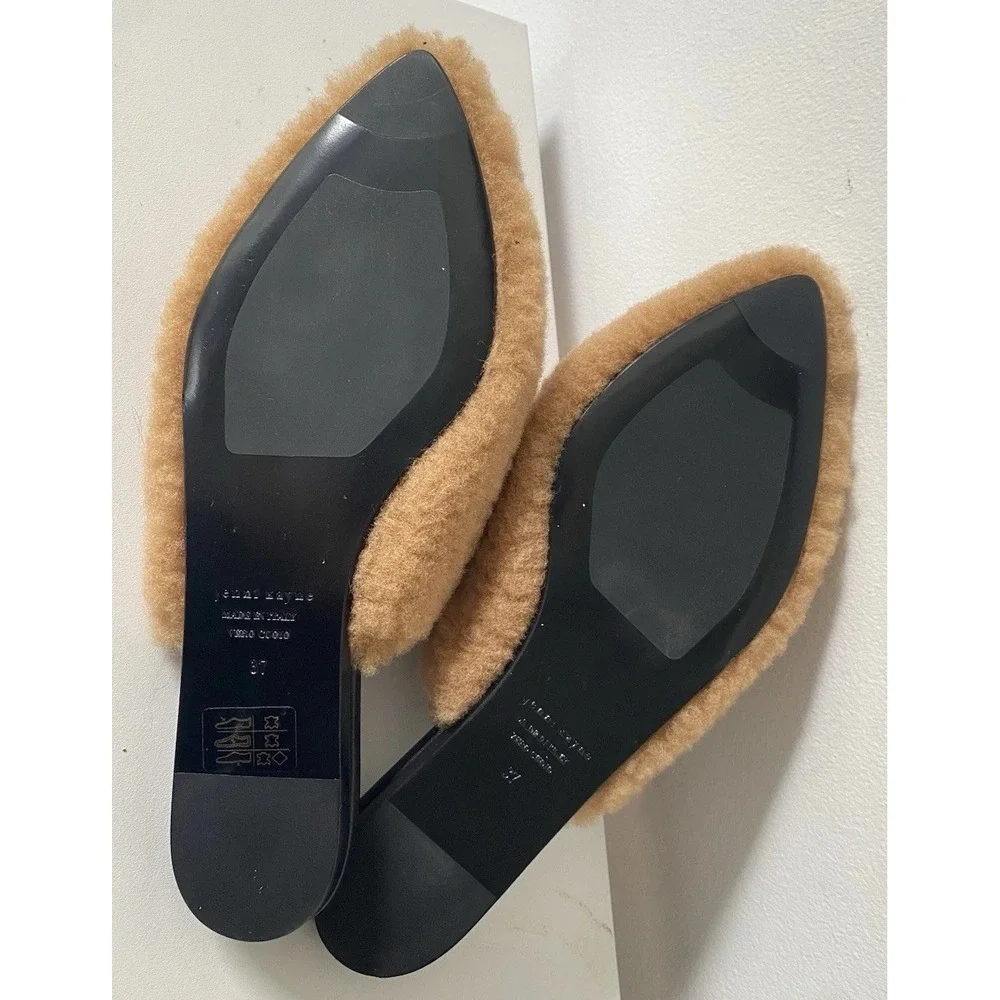 Jenni Kayne Shearling Mules US 7 EU 37 Tan Fur Slides Italy Quite Luxury
